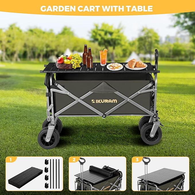 Collapsible Wagon Cart with Removable Tabletop, 500LBS Folding Wagons with - Image 5