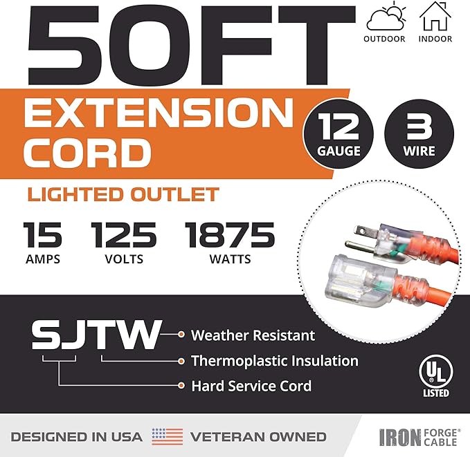 IRON FORGE CABLE 50 Ft Orange Extension Cord - Image 2