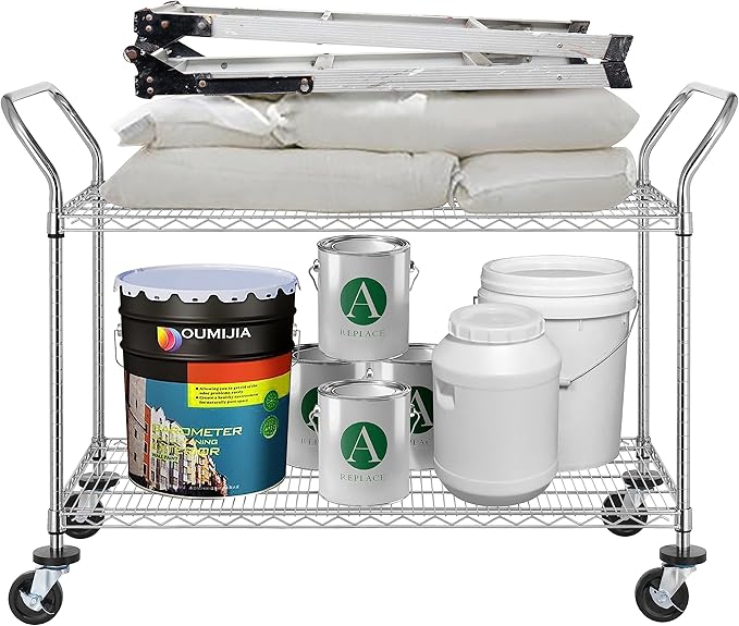 Finnhomy 2-Tier Commercial Grade Rolling Cart, Heavy Duty Utility Cart - Image 6