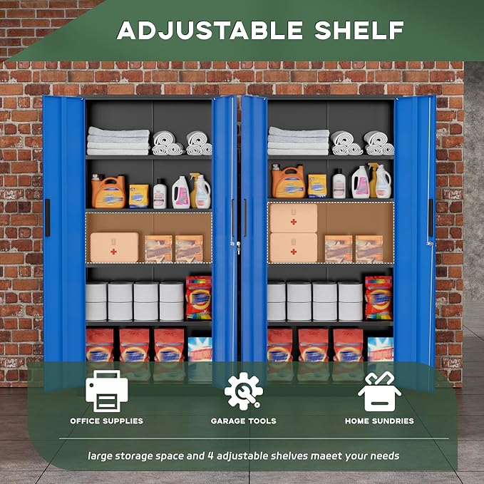 Greenvelly Metal Storage Cabinet, Lockable Steel Cabinet - Image 5