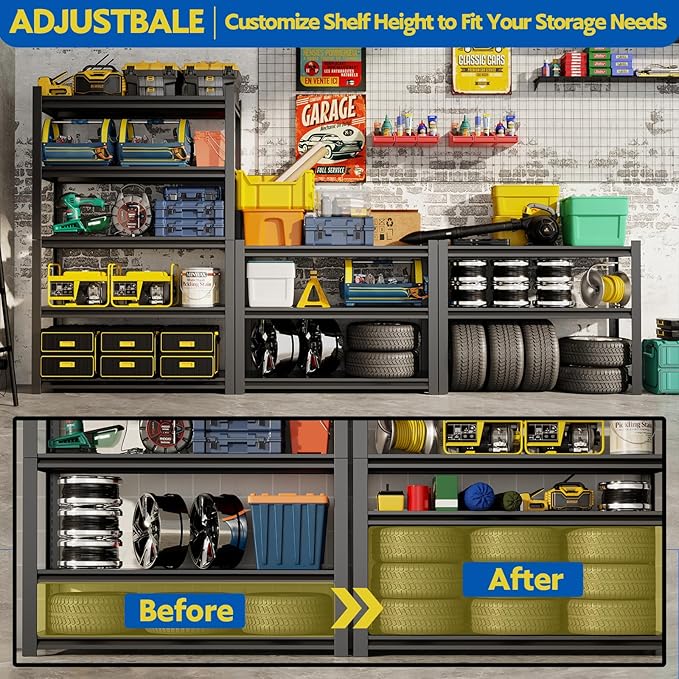 72''H Garage Shelving Heavy Duty, 2800LBS Storage Shelves, 5-Tier Adjustable - Image 5