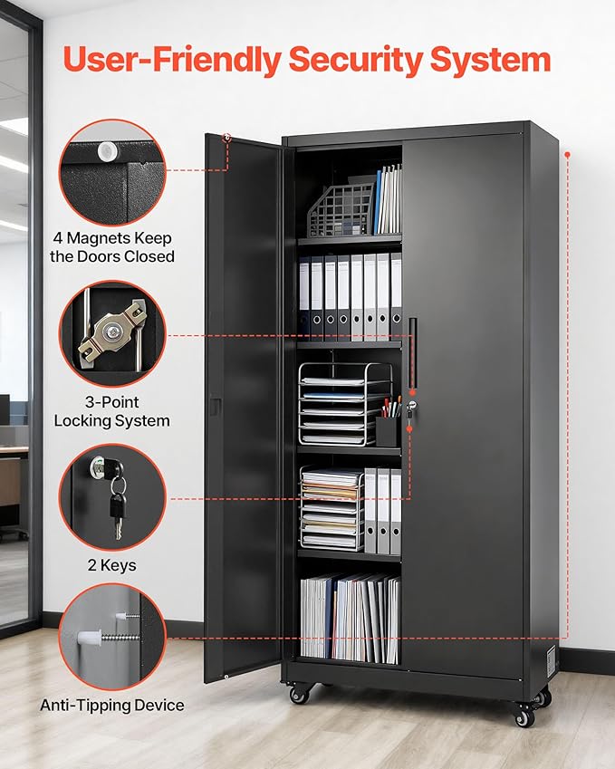 VEVOR Metal Storage Cabinet, 70.6 in Rolling Steel Garage Cabinet - Image 7