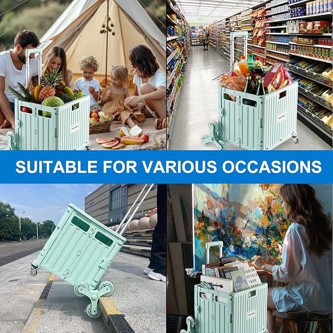 Foldable Utility Cart with Stair Climbing Wheels, Collapsible Rolling Crate - Image 7