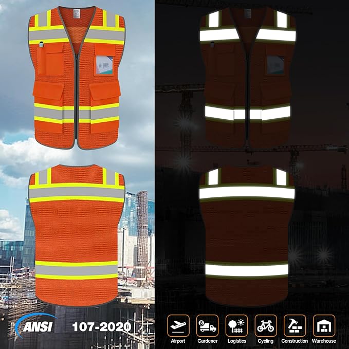 TCCFCCT Reflective Vest 5 Pockets Mesh Safety Vest - Image 2
