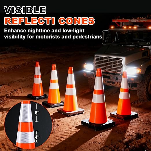 28" Orange PVC Construction Cones - Image 4