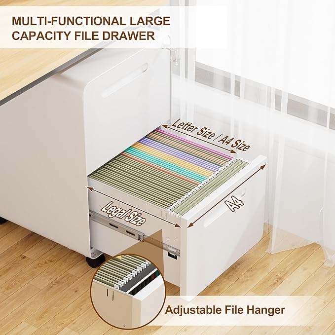2 Drawer File Cabinet with Lock and 4 Keys, Mobile Metal Filing Cabinet - Image 6