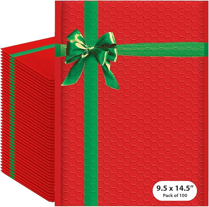 Christmas Poly Bubble Mailers | #4 Cushion Mailer, 9.5x14.5" | Self Seal | by BAYLUE