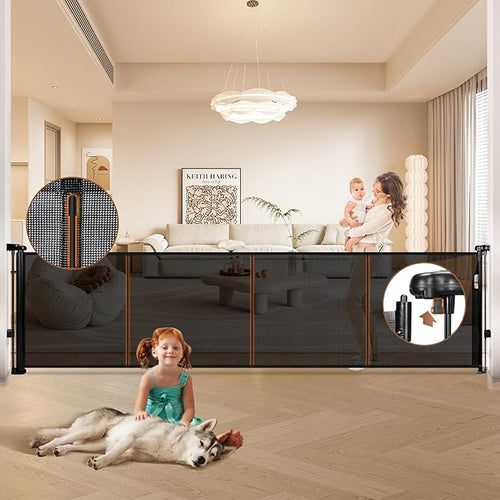 160" Retractable Baby Gate Extra Wide, Mesh Gate Long Child Gate Pet Gate - Image 2