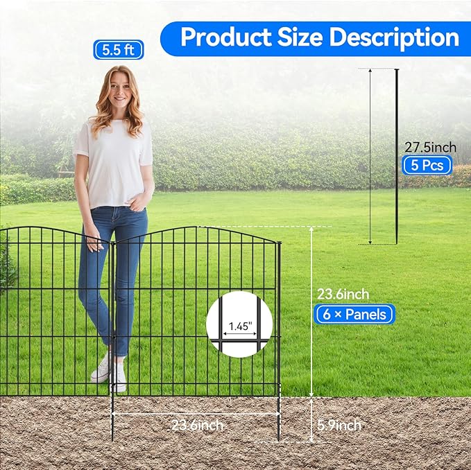 INJOPEXI Garden Fence 6 Panels 11.8ft×24in Decorative Garden Fence - Image 2