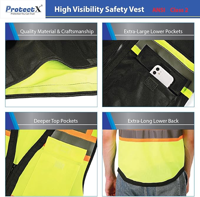 ProtectX 6 Pockets High Visibility Safety Vest - Image 4
