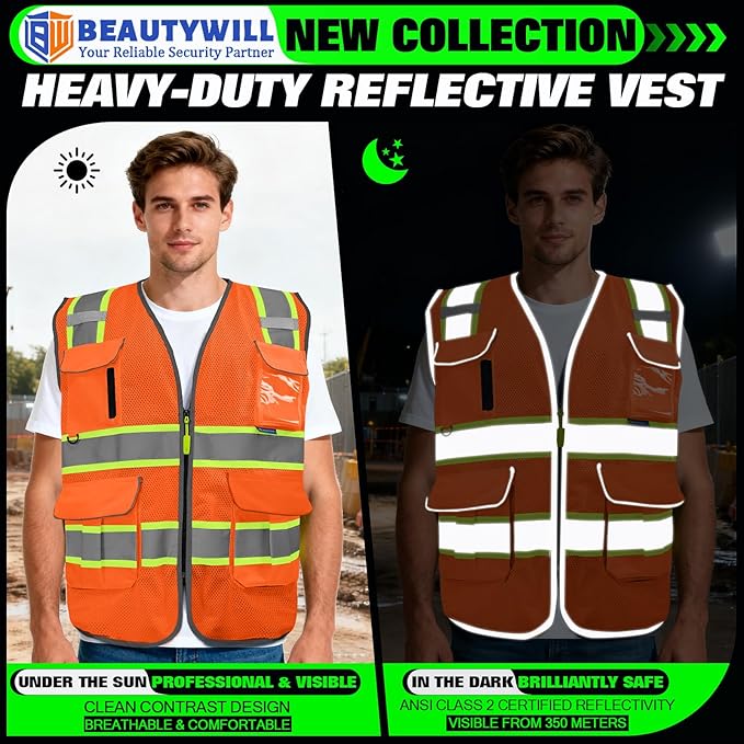 BeautyWill Custom Logo 10 Pockets Safety Vest Class2 ANSI Certified High - Image 7