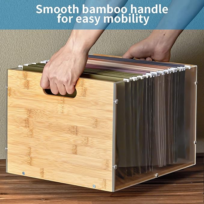 2 Pack Hanging File Organizer, Bamboo Filing Box File Crate Storage Boxes - Image 7