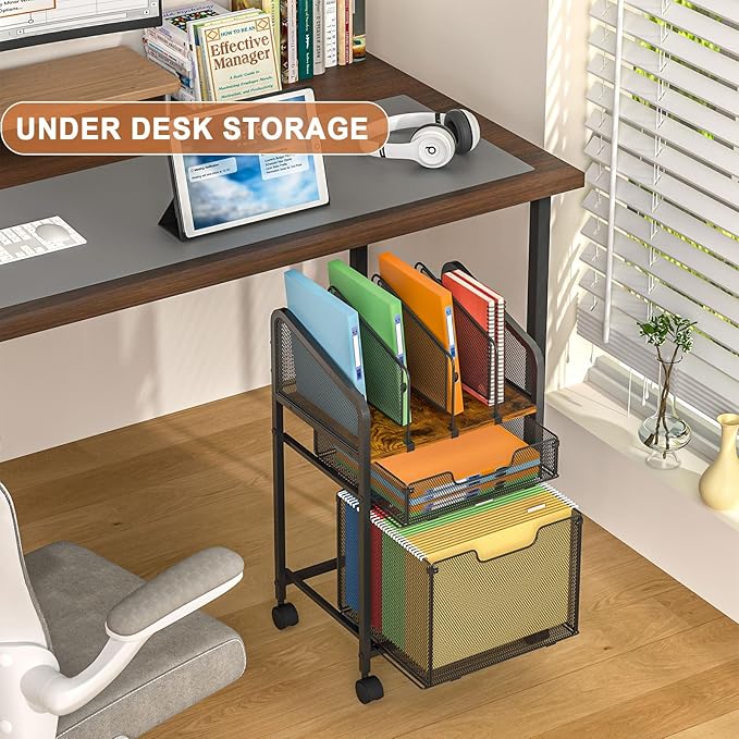 Rolling File Cabinet with Adjustable Dividers, Mobile Filing Cabinet with 2 - Image 5