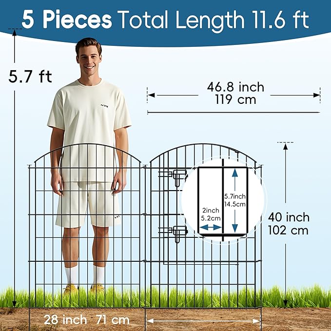 Metal Garden Fence 40 in H x 28 in W 5 Panels Total Length 11.6 ft, No Need Dig - Image 7