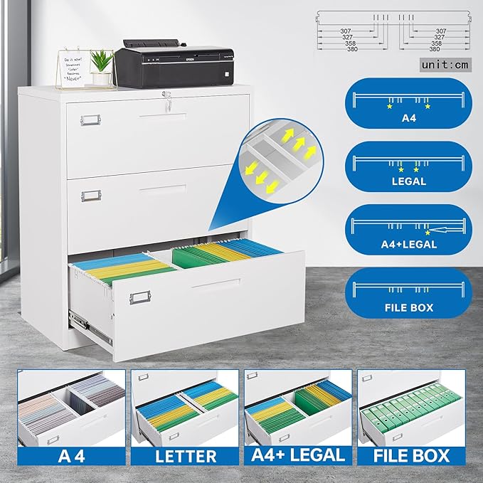 Lateral File Cabinet 3 Drawer, Metal Storage File Cabinet - Image 5