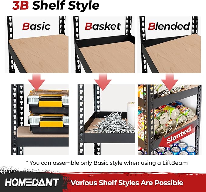 HOMEDANT 39.8" W 5 Tier Heavy Duty Garage Shelving Adjustable Metal Rack - Image 4