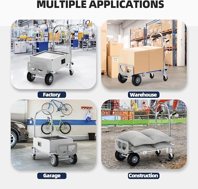 Hand Trucks Heavy Duty Aluminum Dolly Cart, 3 in 1 Design 1000 Lbs Capacity - Image 6