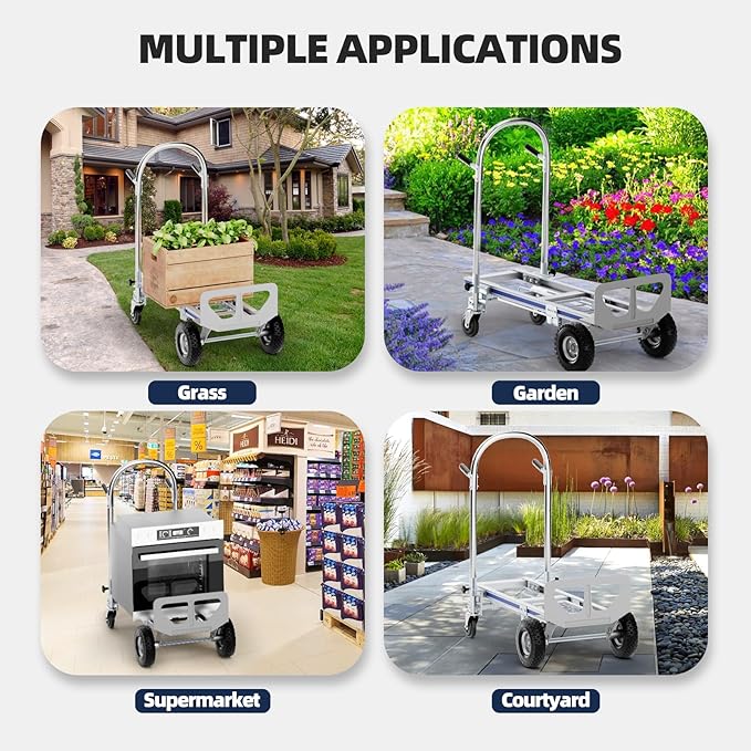 Aluminum Hand Truck, 3 in 1 Convertible Hand Truck Dolly 1000 Lbs Capacity - Image 7