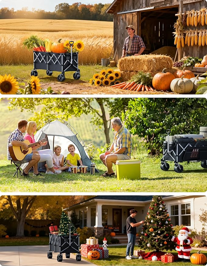 Wagons Carts Foldable Heavy Duty, 440lbs Capacity & 350L Collapsible Utility - Image 7