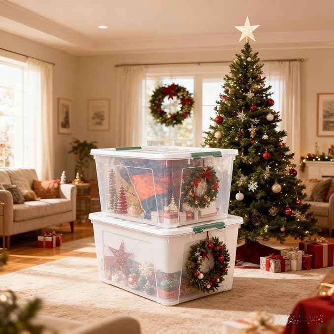 4-Pack Large Clear Plastic Storage Organizer Bins w/Lids, 85 Quart, and Office - Image 5