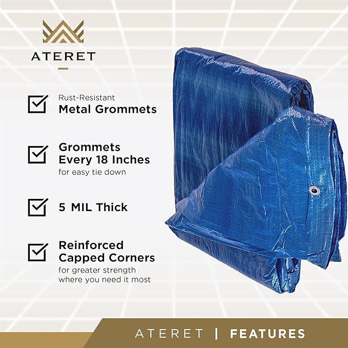 ATERET Multi-Purpose Blue Tarp Cover I Waterproof, 5-Mil Thick Plastic Poly - Image 2