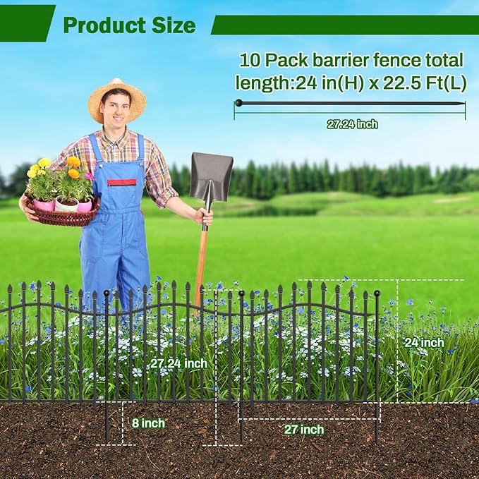 10 Panels No Dig Garden Decorative Fence - 24in H x 22.5ft L - Image 2