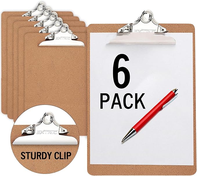 6 Clipboards Standard A4 Letter Size, 9x12.5 inch Wooden Clipboard by EXTRIC