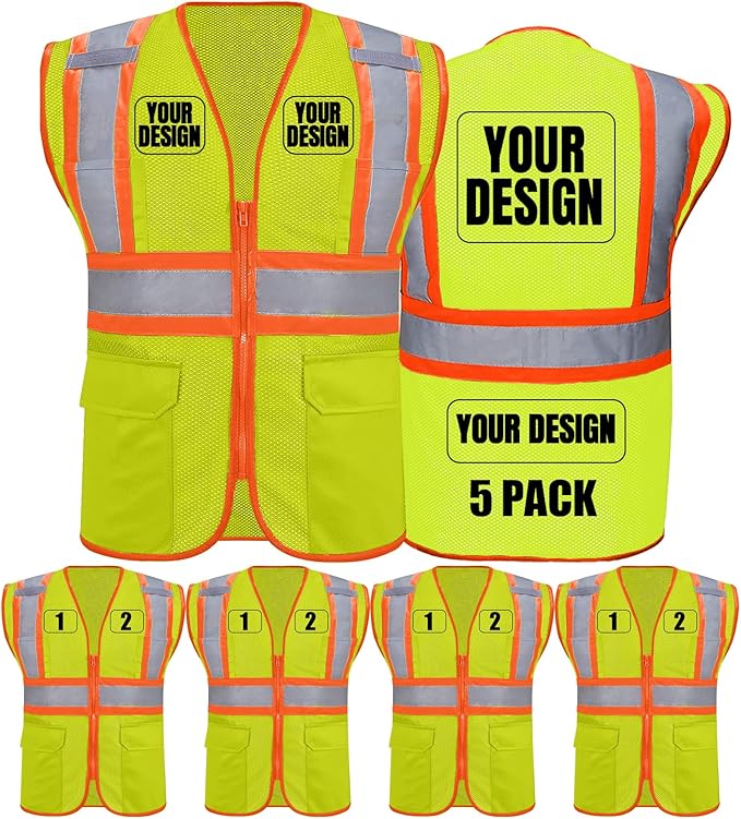 BeautyWill Custom Safety Vest Customized Logo Class 2 High Visibility by BeautyWill