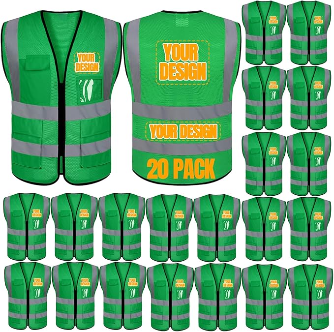 BeautyWill 10/20 Pack Custom Logo Safety Vest, Bulk High Visibility Class 2 by BeautyWill