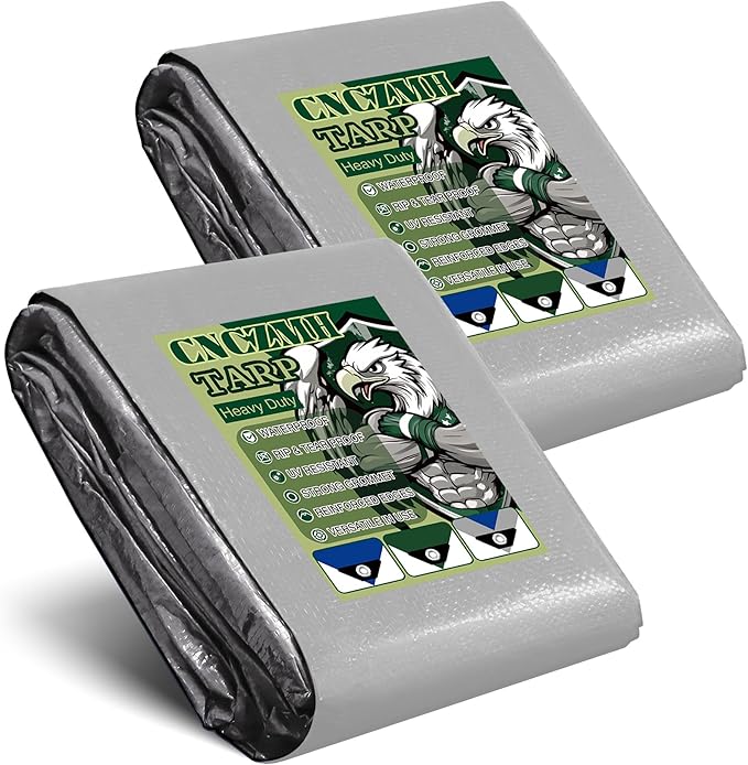 Tarp Waterproof 4x6 Feet 2 Pack, 8 Mil Thick Finished Size Silver/Blue Poly by CNCZMH
