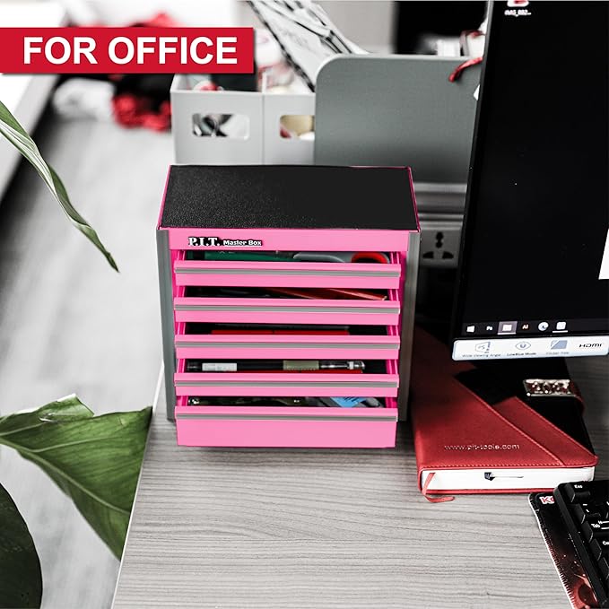 P.I.T. Mini Pink Tool Box, Portable 5-Drawer Micro Roll Cab Steel Tool Box - Image 4
