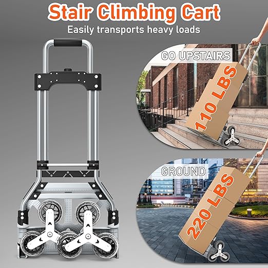 Stair Climbing Cart, 220 LBS Aluminum Stair Climber Dolly, Heavy Duty Folding - Image 2