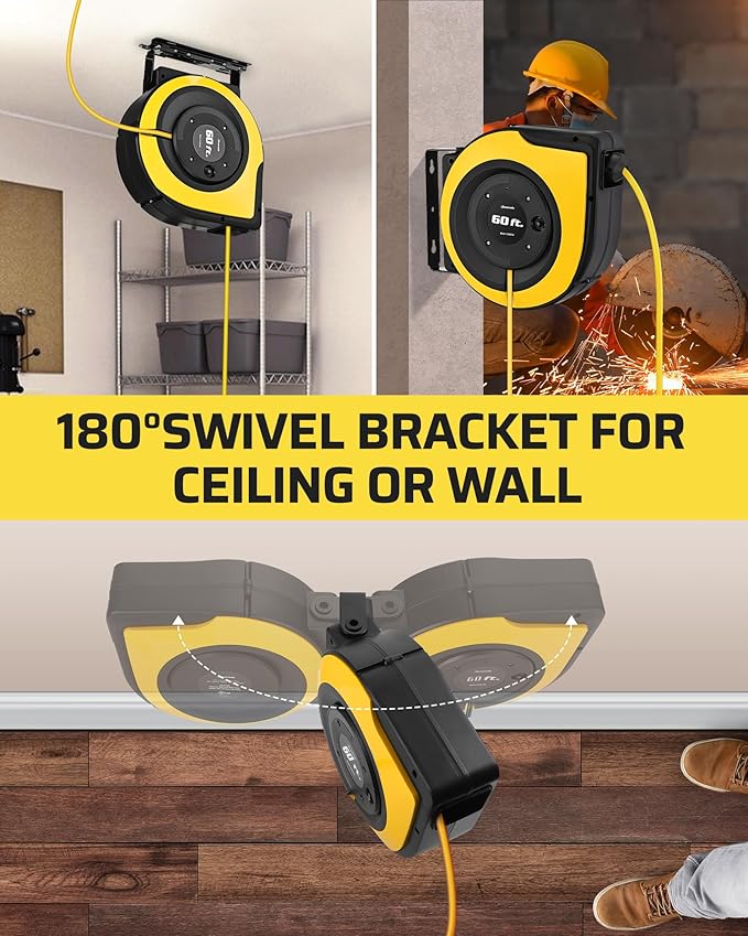 DEWENWILS Retractable Cord Reel, 60FT Heavy Duty Extension Cord, 12AWG/3C SJTOW - Image 7