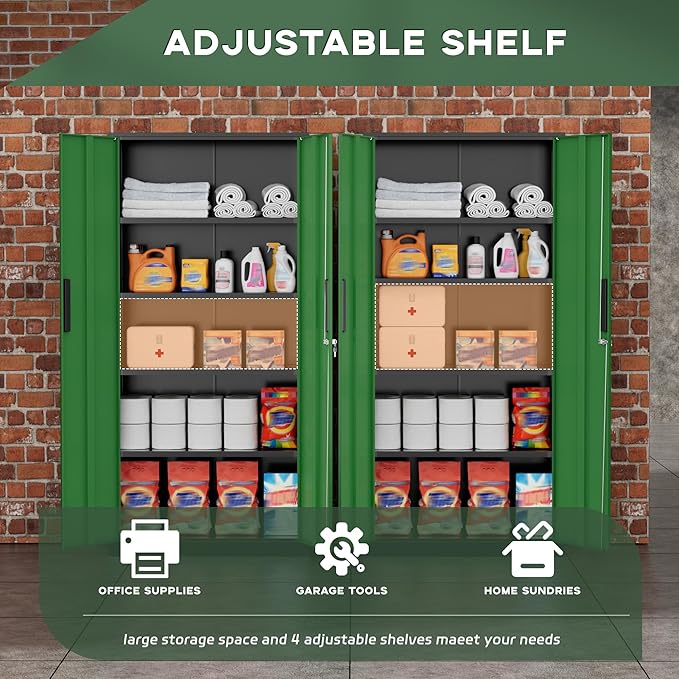 Greenvelly Metal Storage Cabinet, Lockable Steel Cabinet - Image 5