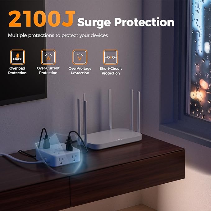 TESSAN 10 Ft Surge Protector Power Strip, 4 USB 8 Outlets, Flat Plug Extension - Image 3