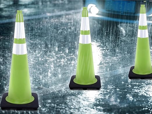 Fluorescent Orange/Green PVC Traffic Cones, Heavy Black Base Parking Lot Cone - Image 5