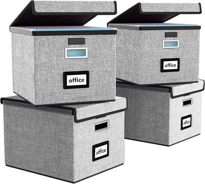 Huolewa Portable File Organizer Boxes Set of 4, Large Linen Hanging Office by Huolewa