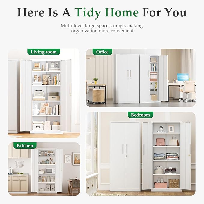 Crownland 63" Metal Storage Cabinet, Lockable Garage Storage Cabinets, High - Image 7