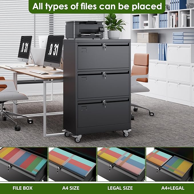 Aobabo 3 Drawer Lateral File Cabinet - Image 4