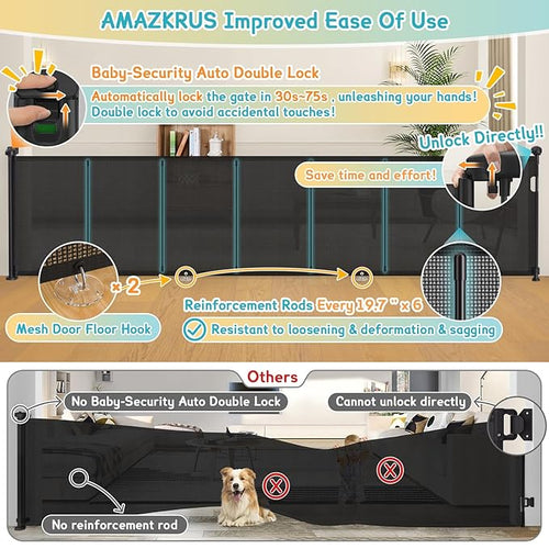140'' Retractable Baby Gates Extra Wide, Security Upgrade Reinforcement Rods - Image 2