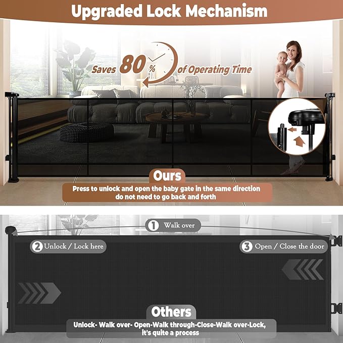 200.1" Retractable Baby Gate Extra Wide, Mesh Gate Long Child Gate Pet Gate - Image 5