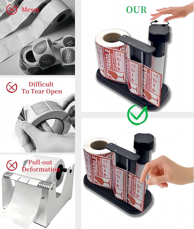 Manual Label Sticker Roll Dispenser, Adjustable Tabletop Label Dispenser - Image 3