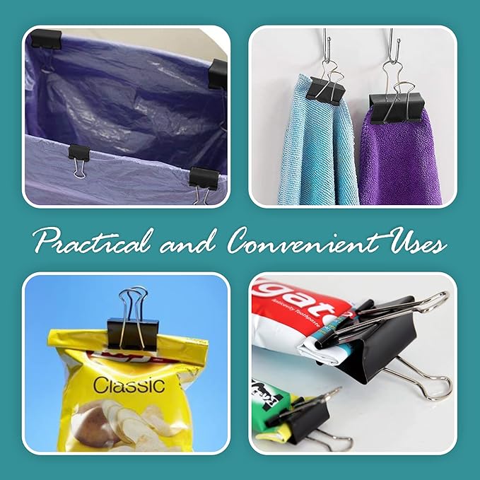 Binder Clips - 60 Pack Small Black Paper Clamps, 0.75 Inch, Holds 40+ Pages - Image 7