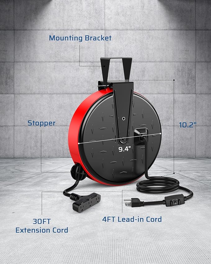 DEWENWILS 30 Ft Retractable Extension Cord Reel, Ceiling or Wall Mount 16/3 - Image 4
