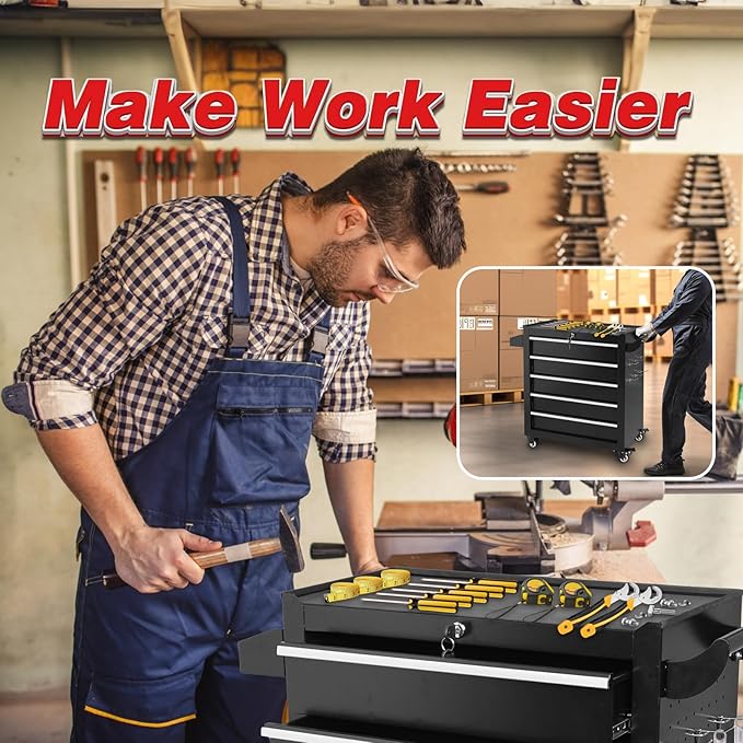 5-Drawer Tool Chest on Wheels, Rolling Metal Toolbox - Image 7