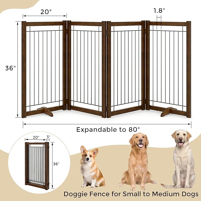 Wire Dog Gate Solid Wood Frame, Anti-Chewing, Indoor Freestanding Pet Gate - Image 2