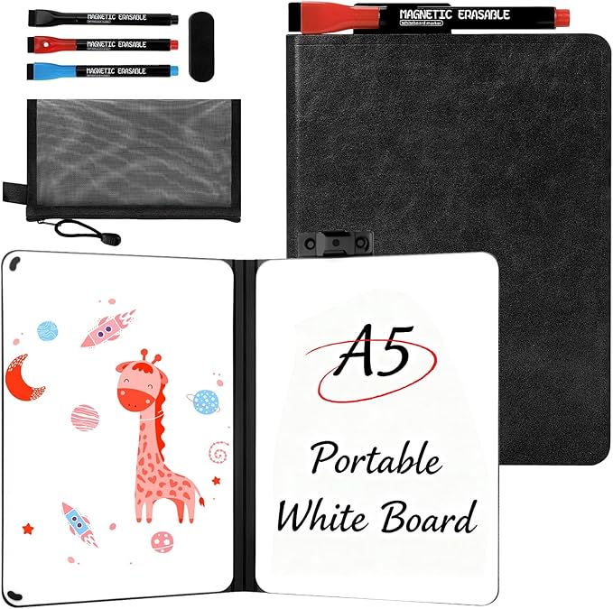 8.4" x 6" Portable White Board Dry Erase Notebook, PU Leather Shell Double by CABPLROI