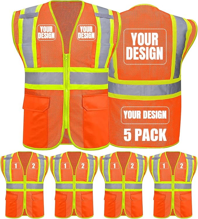 BeautyWill Custom Safety Vest Customized Logo Class 2 High Visibility by BeautyWill