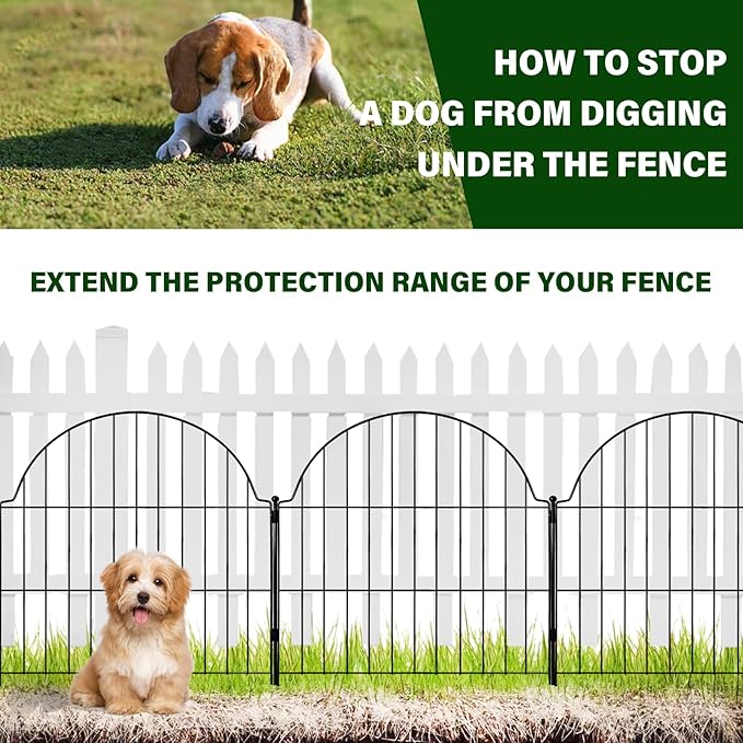 Decorative Metal Garden Fence 6 Panels, 25in x 12.2ft No Dig Outdoor Dog Fence - Image 4