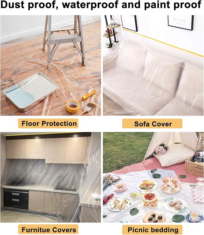 Muf 2 x 65 Feet Plastic Drop Cloth Plastic Sheeting - Image 4